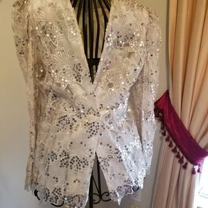 white sequine dress top